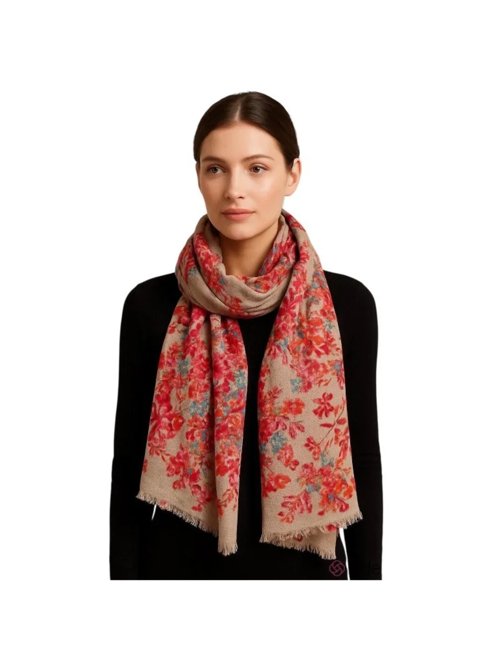 Floral Blanket Scarf Beige One Size Boho Coastal Beach Spring Vacation Resort